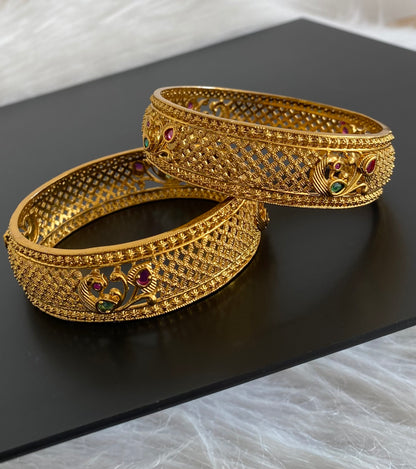 Gold tone kemp green stone peacock bangles(2.10) dj-55164