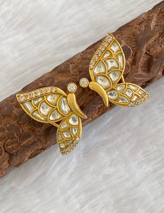 Gold tone white kundan jadau butterfly earrings dj-53532