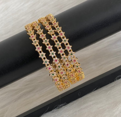 Gold tone cz-ruby-green set of 4 nakshatra bangles(2.10) dj-55151