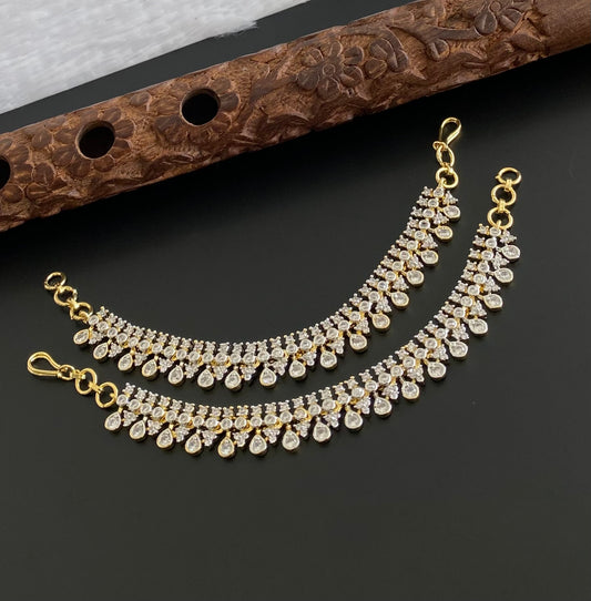 Two tone cz white stone ear side chain dj-54068
