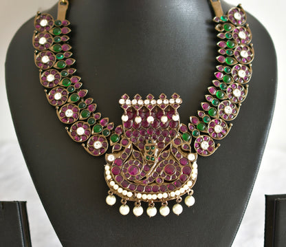 Black finish precious kemp pearl Kalinga Narthana Krishna mango necklace dj-51764