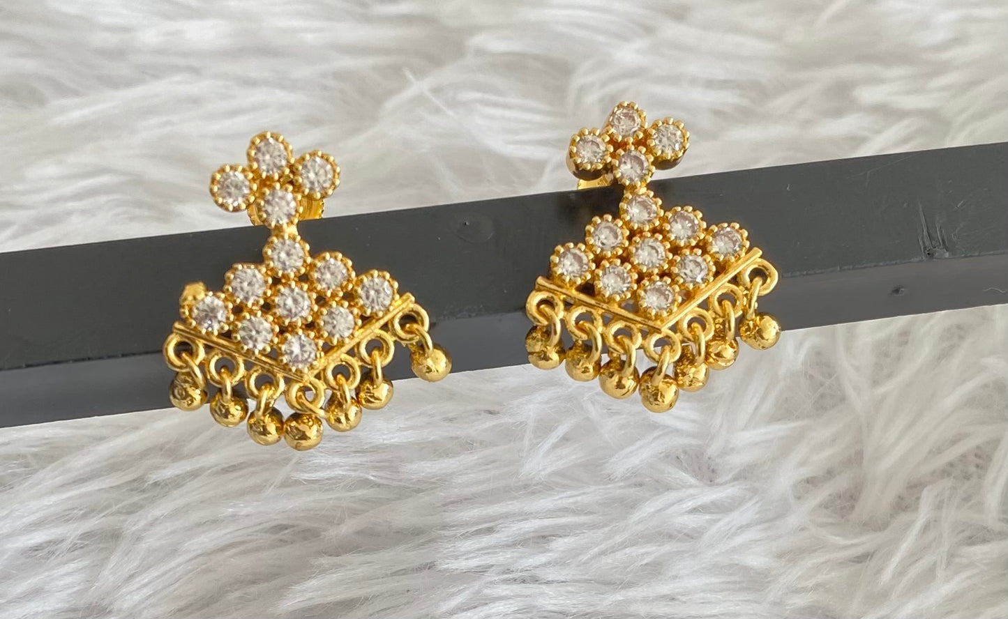 Gold tone white stone pathakkam earrings dj-44900