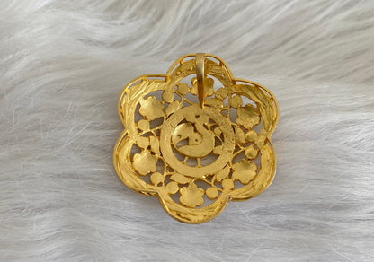 Gold tone pink-green-white kundan jadau peacock flower pendant dj-54172