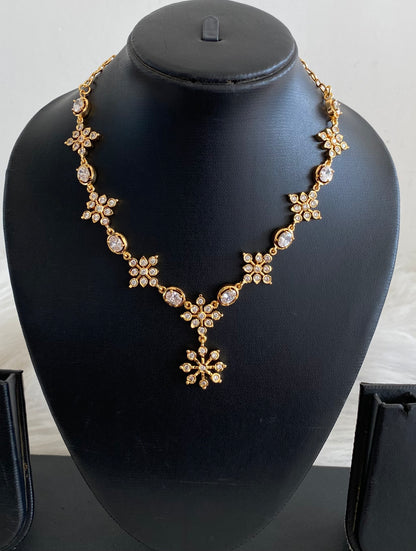 Gold tone white stone necklace dj-54929