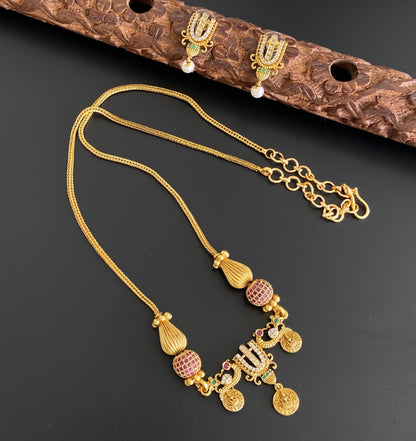 Matte finish pink-green-white thirumal nama beaded chain set dj-54011