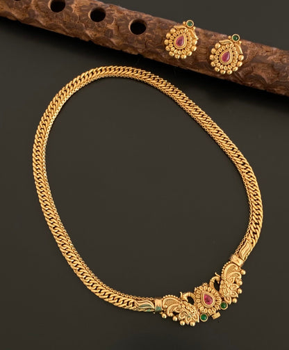 Antique gold tone kemp-green peacock front lock screw necklace set dj-54072