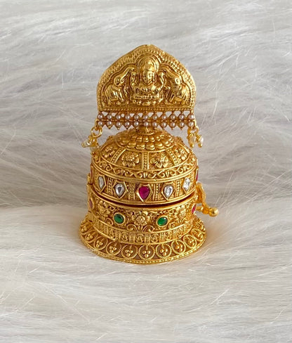 Gold tone pink -green-white  lakshmi kumkum box dj-54223