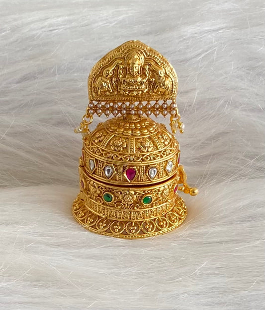 Gold tone pink -green-white  lakshmi kumkum box dj-54223