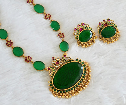Matte finish kemp-big green oval stone peacock pendant short haar set dj-54009