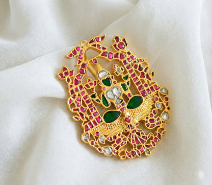 Gold tone pink-green-white kundan jadau lakshmi pendant dj-43916