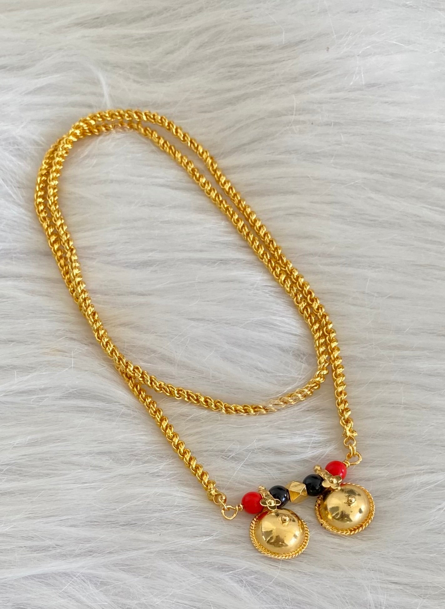 Gold tone 24 inches coral-black beads bottu mangalyam dj-54110