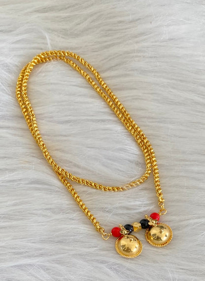 Gold tone 24 inches coral-black beads bottu mangalyam dj-54110