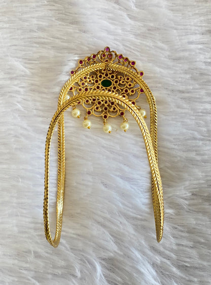 Antique gold tone cz ruby-green floral vanki/bajuband dj-52745