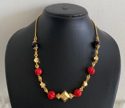 Gold tone 18 inches coral-black beaded chain dj-54791