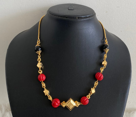 Gold tone 18 inches coral-black beaded chain dj-54791