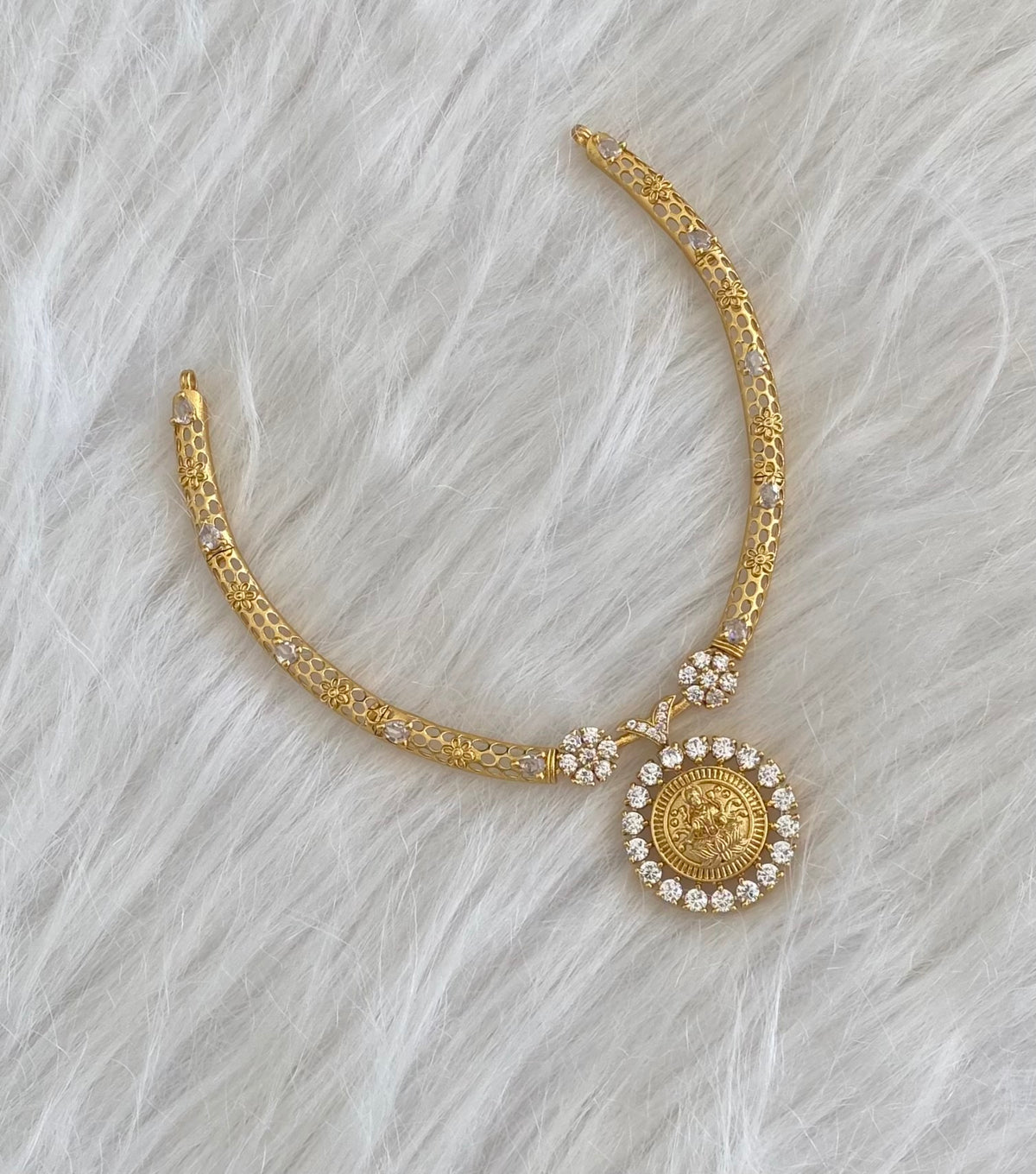 Gold tone white stone lakshmi necklace dj-54666