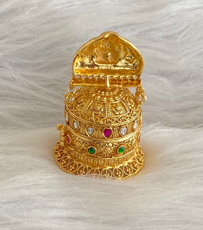 Gold tone pink -green-white  lakshmi kumkum box dj-54223