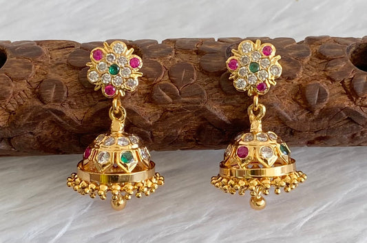 Gold look alike AD ruby-green-white stone jhumkka dj-53583