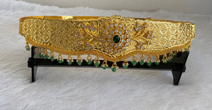 Gold tone white green stone flower design adjustable waist belt dj-53465