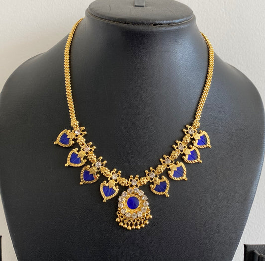 Gold tone white-blue palakka necklace dj-53059