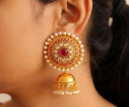 Antique gold tone kemp pearl big round top jhumkka-dj07185