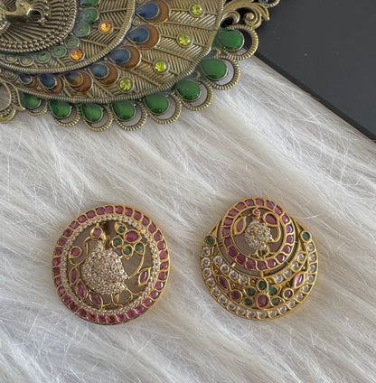 Antique gold tone cz kemp-green swan sun moon hair jewel- Dj-51351