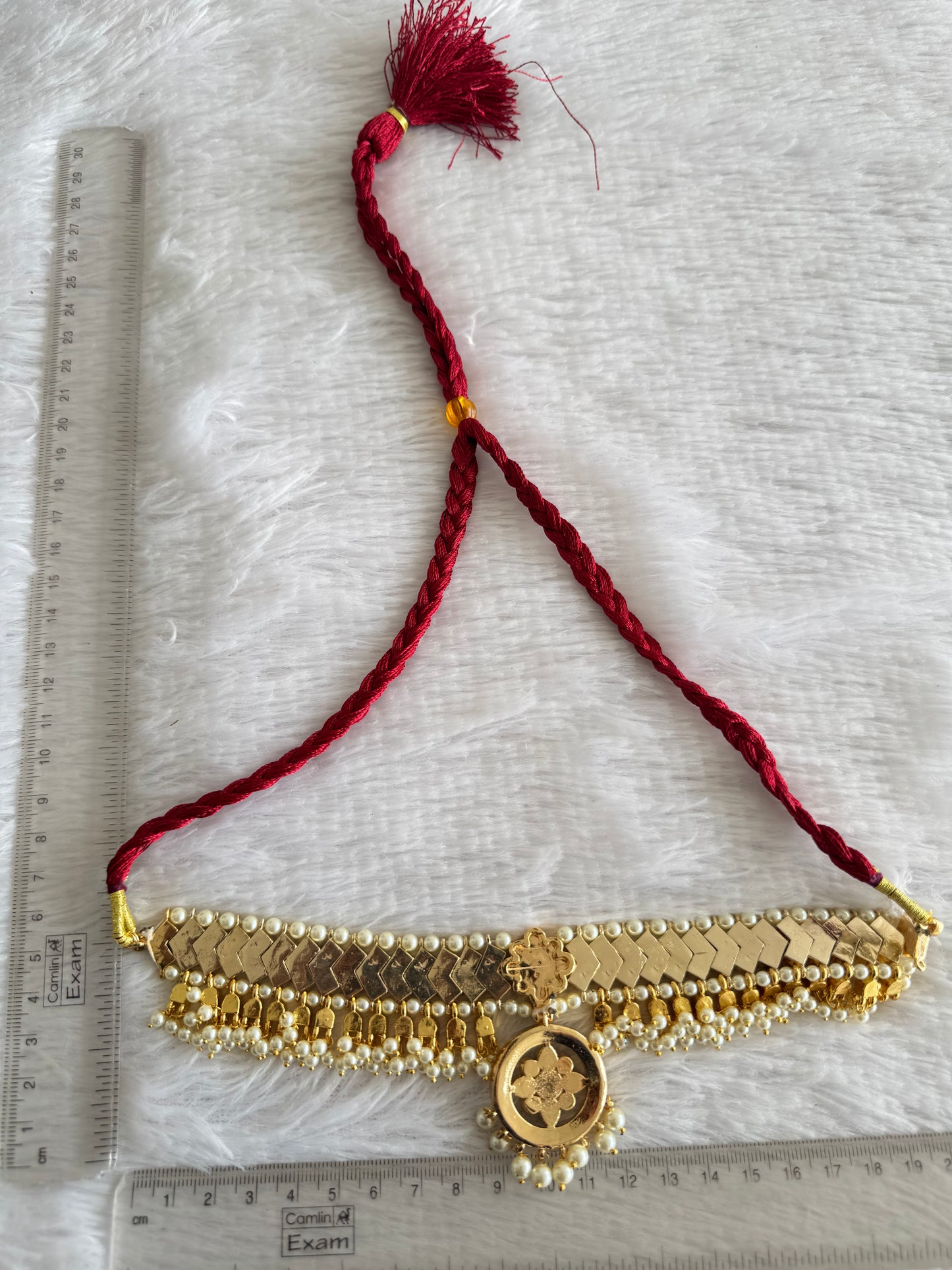 Gold tone precious kemp-green pearl attigai/necklace dj-52003