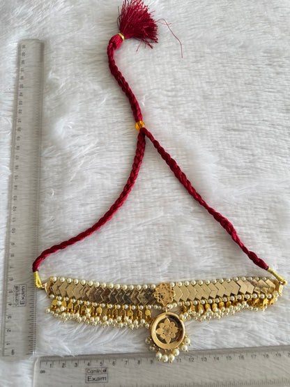 Gold tone precious kemp-green pearl attigai/necklace dj-52003