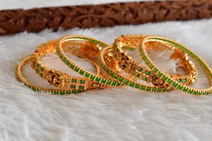 Antique gold tone cz white-green set of 6 lakshmi bangles(2.8) dj-51961
