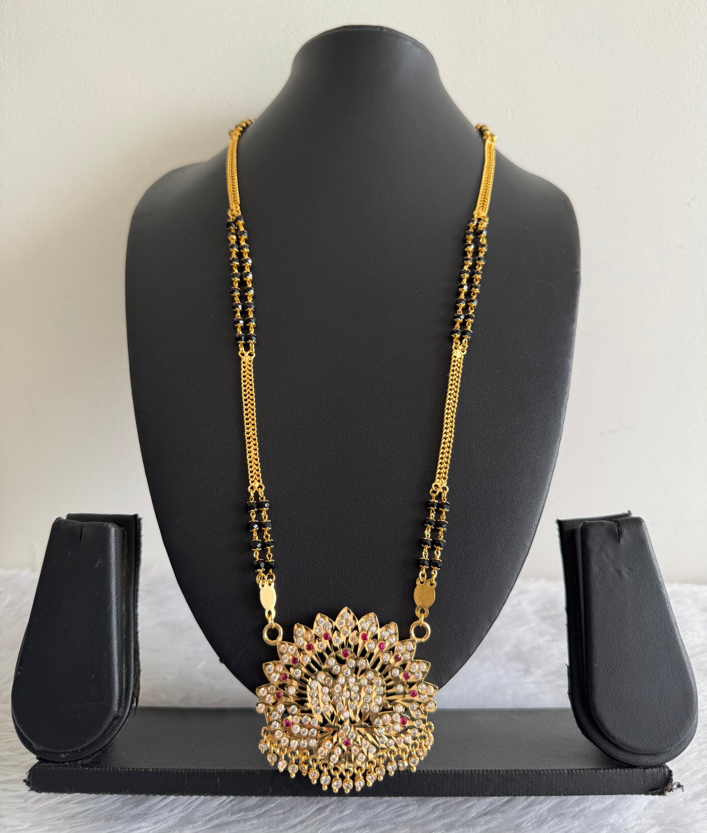Gold tone 24 inches Karimani chain with AD peacock pendant dj-52228
