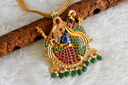 Matte finish kemp-green-blue big Saraswathi pendant necklace dj-51814