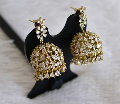 Antique gold tone white floral big jhumkka dj-52556