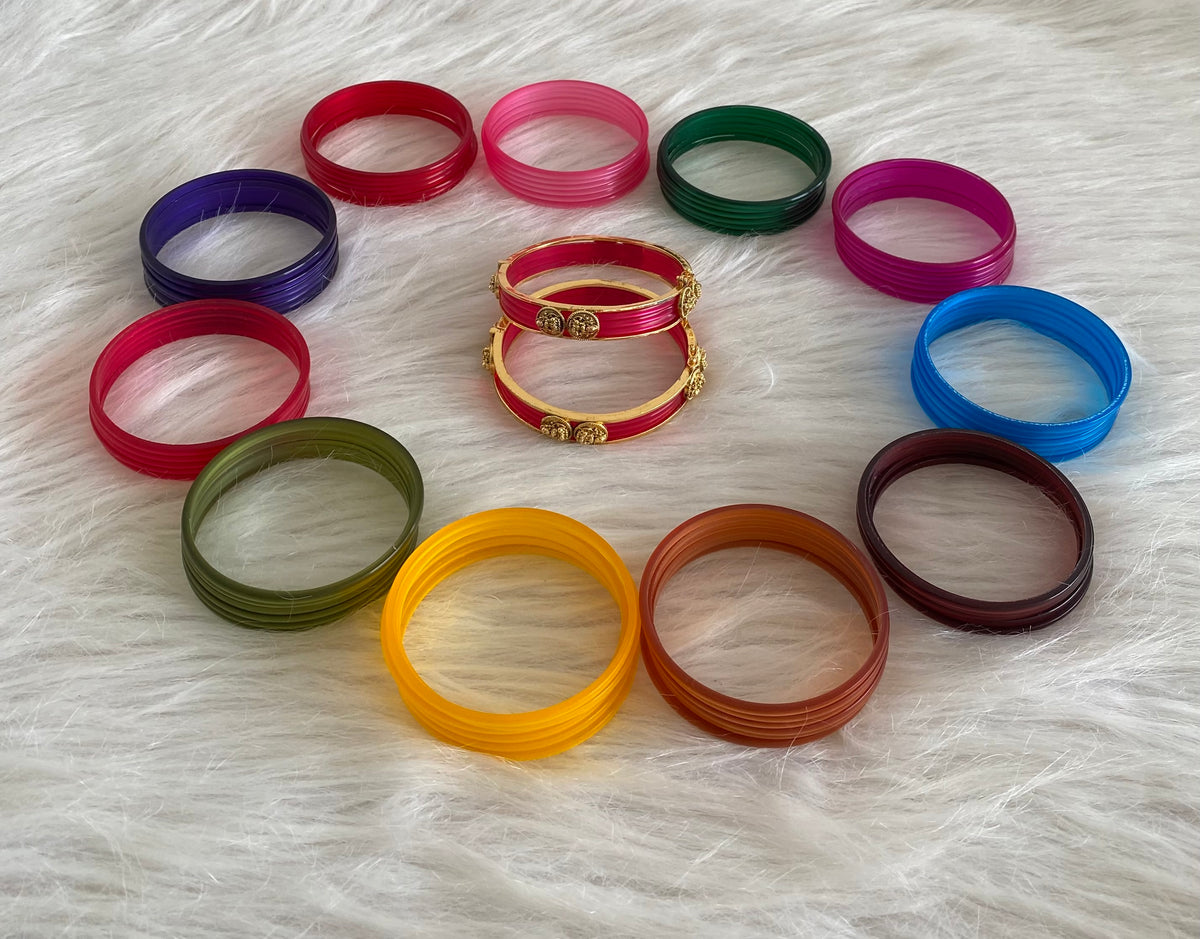 Antique gold tone lakshmi coin multicolor changeable bangles(2.8) dj-55044