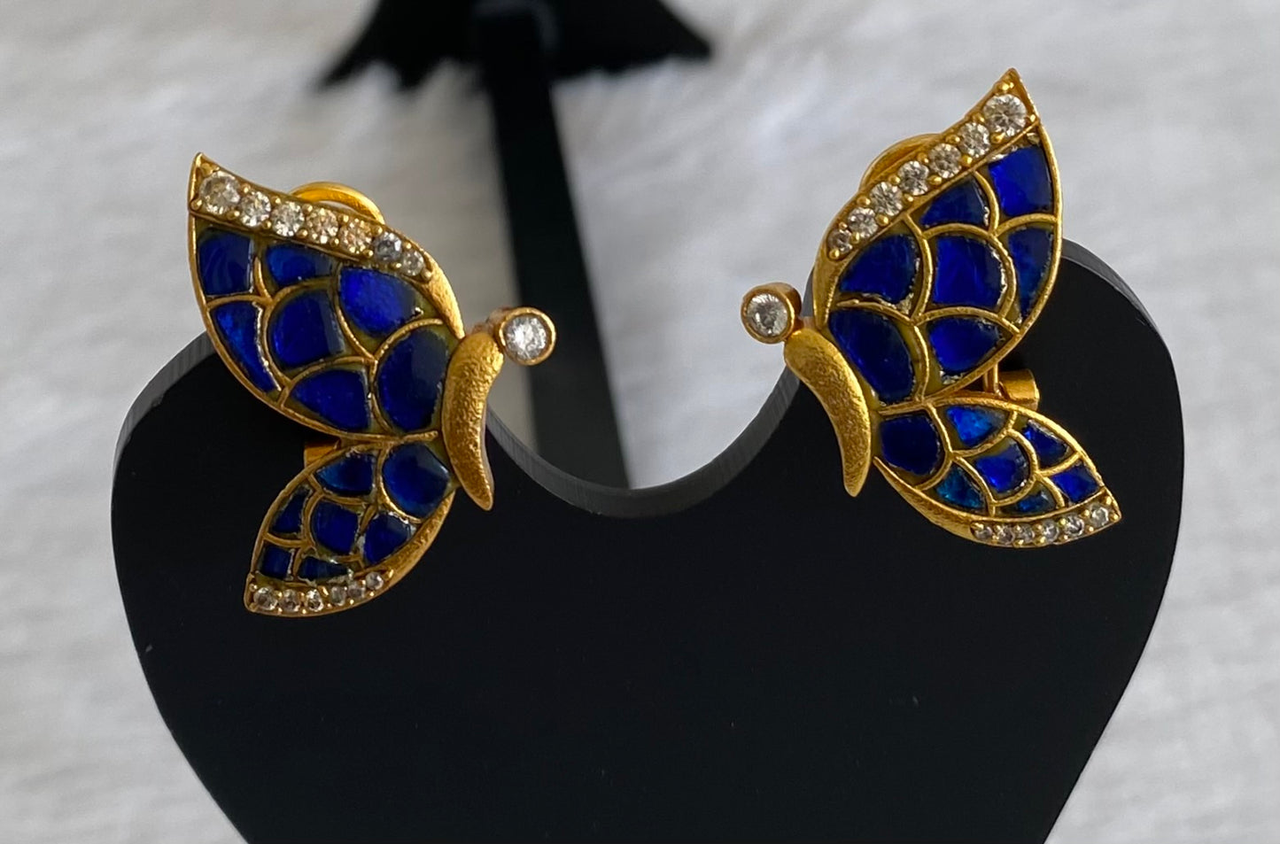 Gold tone blue-white kundan jadau butterfly earrings dj-53530