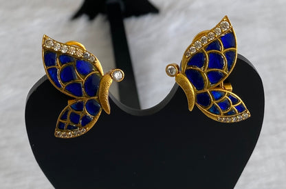 Gold tone blue-white kundan jadau butterfly earrings dj-53530