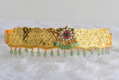 Gold tone pink-green-white kundan jadau flower waist band dj-52184
