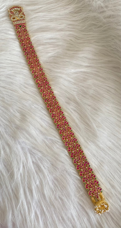 Gold tone long pink-green-white kundan jadau jadai naagam/hair jewel dj-55055