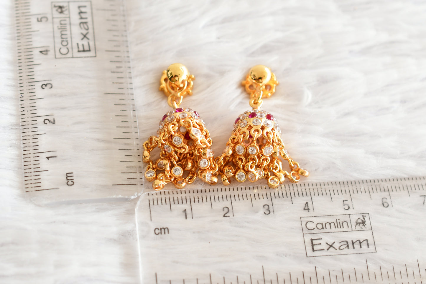 Gold tone AD pink-white stone jhumkka dj-51891