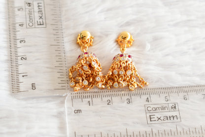 Gold tone AD pink-white stone jhumkka dj-51891