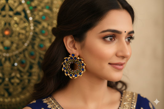 Gold tone blue-green pearl mango big earrings dj-52358