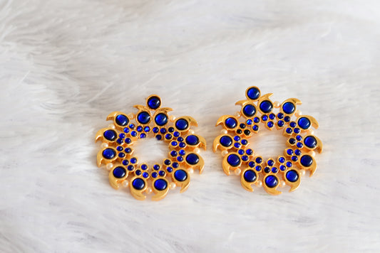 Gold tone blue pearl mango big earrings dj-52359