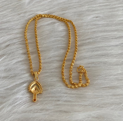 Gold tone 24 inches chain with pink-white stone vel pendant dj-51902