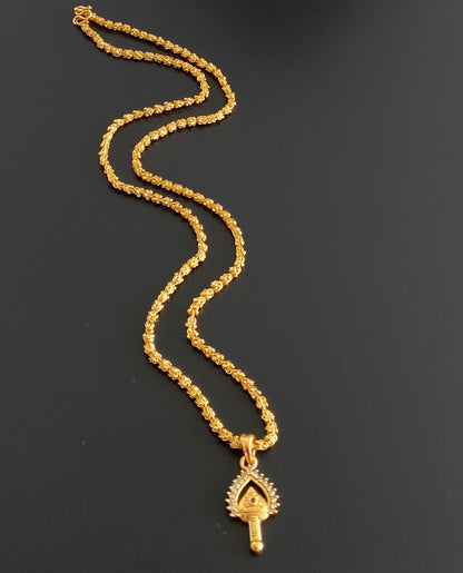 Gold tone 24 inches chain with pink-white stone vel pendant dj-51902