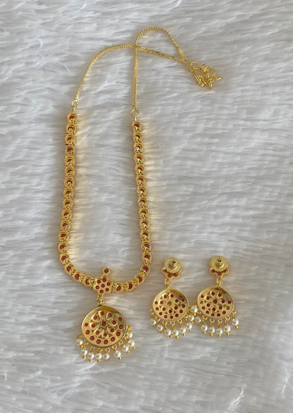 Gold tone coral south Indian style necklace set dj-54405