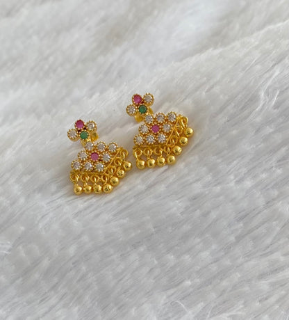 Gold tone pink-green-white stone pathakkam earrings dj-54902