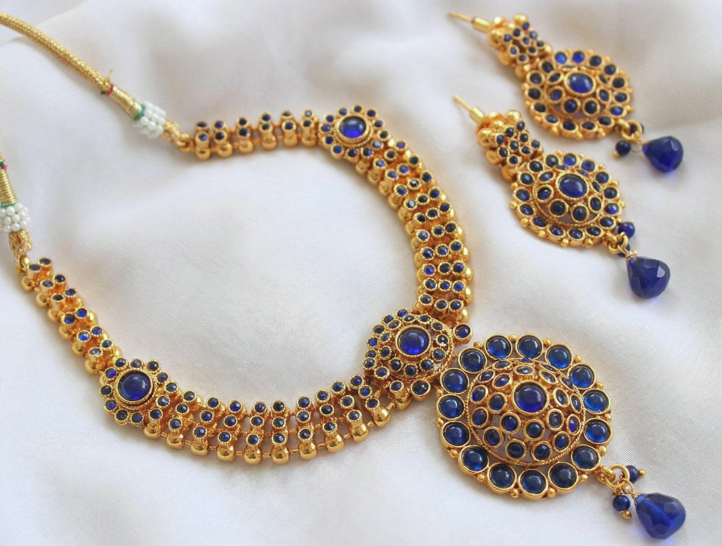 Antique gold tone Blue Necklace Set-dj04181
