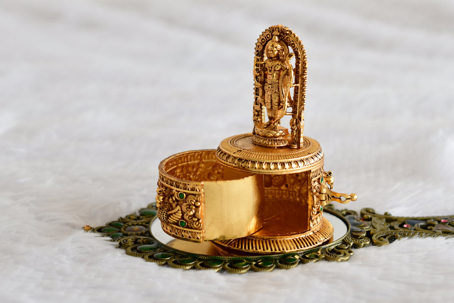 Antique gold tone Shri Ram kumkum box dj-52325