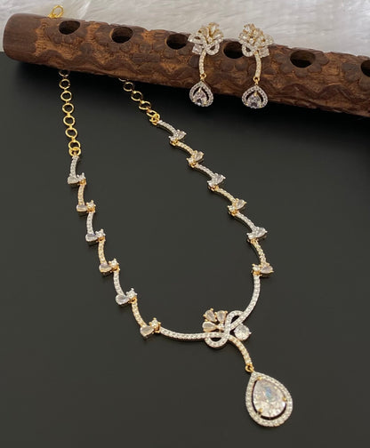 Two tone cz white stone necklace set dj-54347