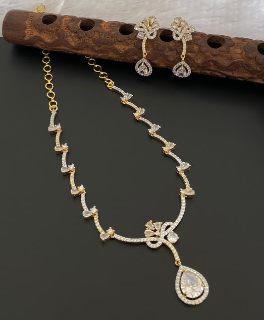 Two tone cz white stone necklace set dj-54347