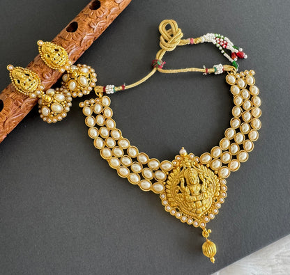 Antique gold tone pearl cluster lakshmi necklace set dj-51430